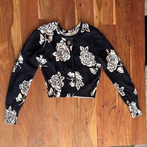 Tracy Reese Black and Cream Floral Sweatshirt